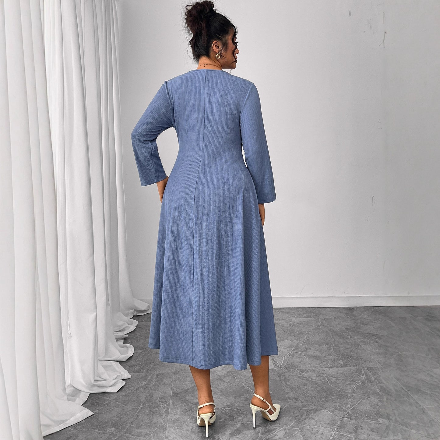 Square Collar Plus Size Loose High Waist Slimming Long Dress