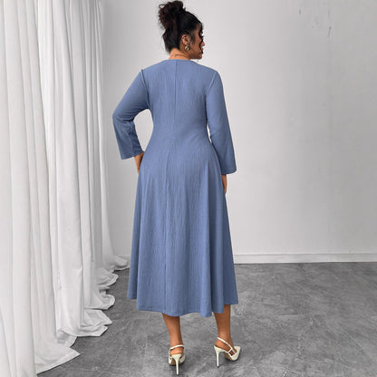 Square Collar Plus Size Loose High Waist Slimming Long Dress