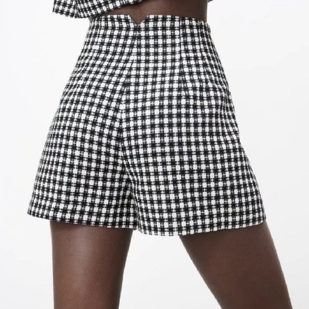 High Waist Plaid Casual Shorts