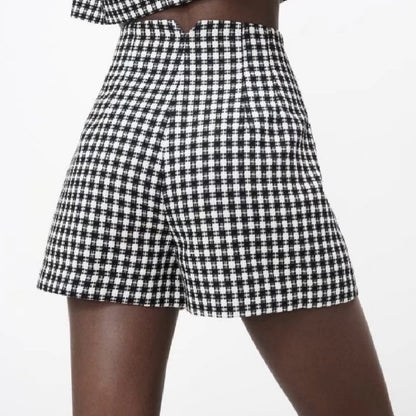 High Waist Plaid Casual Shorts
