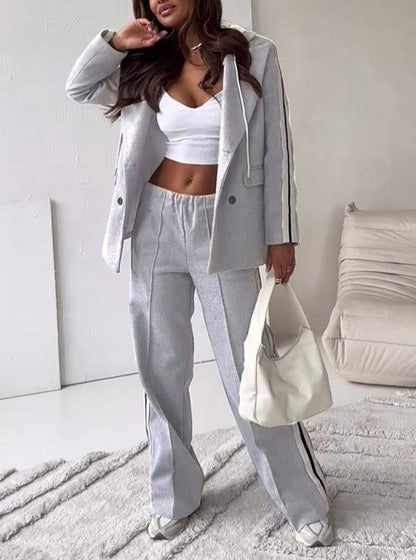Casual Ribbon Hooded Suit Wide Leg Pants Two-piece Suit