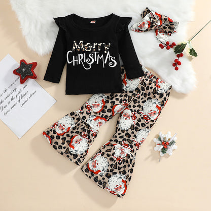 Christmas Suit Girls 1-5 Years Old Pit Strip Printing Top
