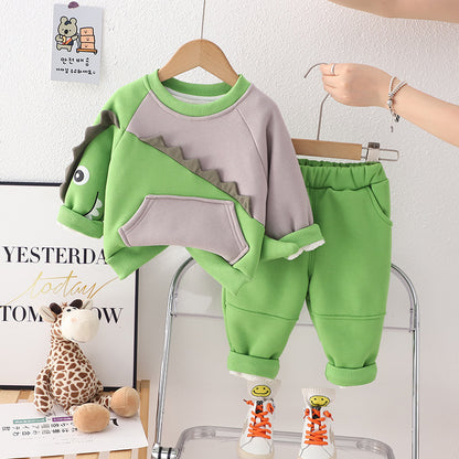 Baby Fleece-lined Children's Printing Sports Sweater Suit