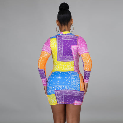 Bag Hip A-line Dress Women Long Sleeves