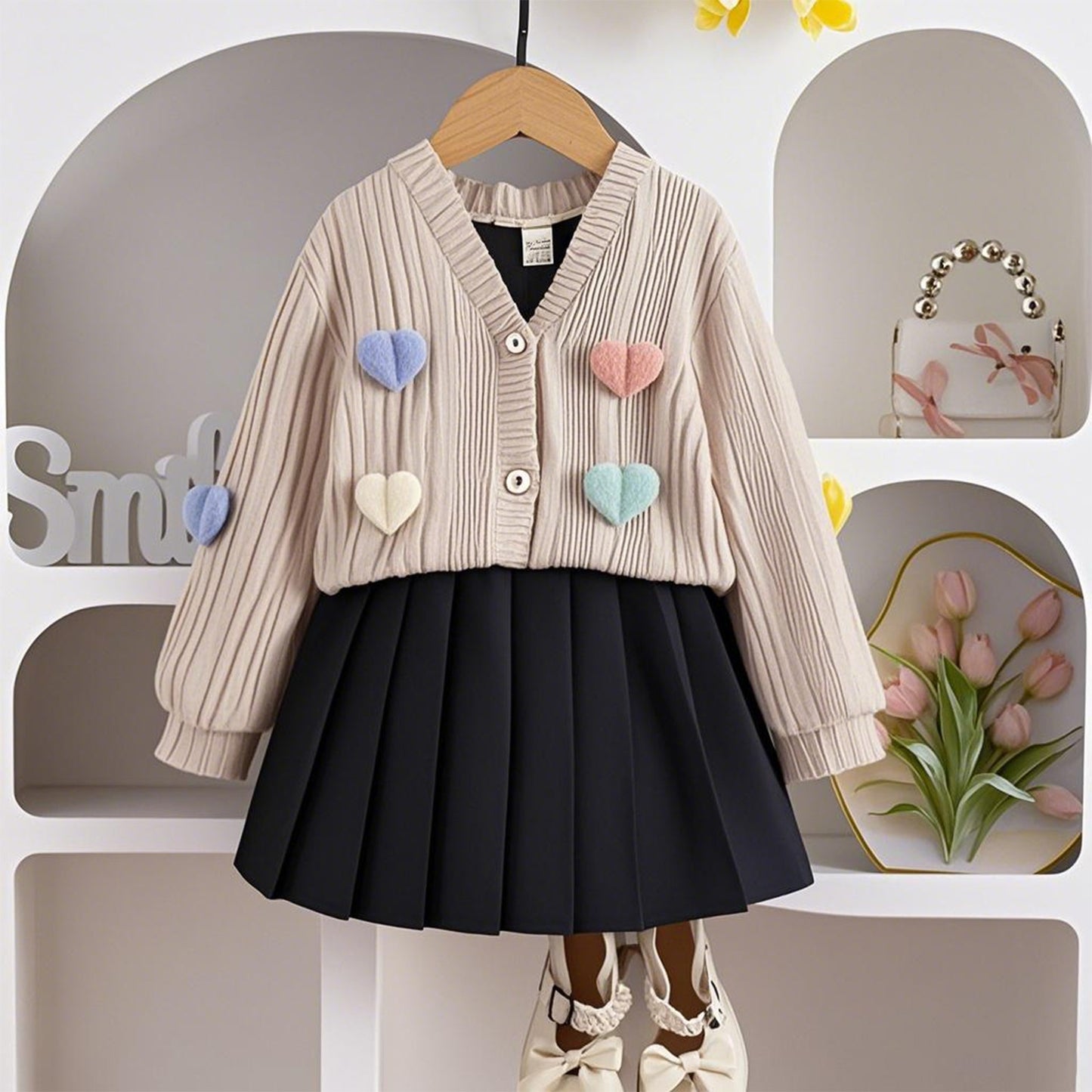 Long Sleeve Coat Solid Color Pleated Skirt Two-piece Set