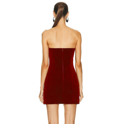 Women's Wine Red Hollowed Heart Shape Diamond Tube Top Dress